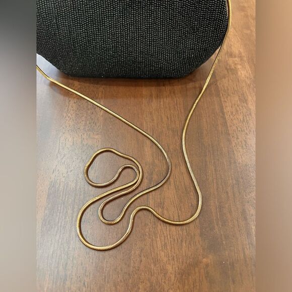 Beaded Black Shell Evening Bag Gold Chain Vintage Formal Clutch Purse 8.5x6 - Picture 7 of 9